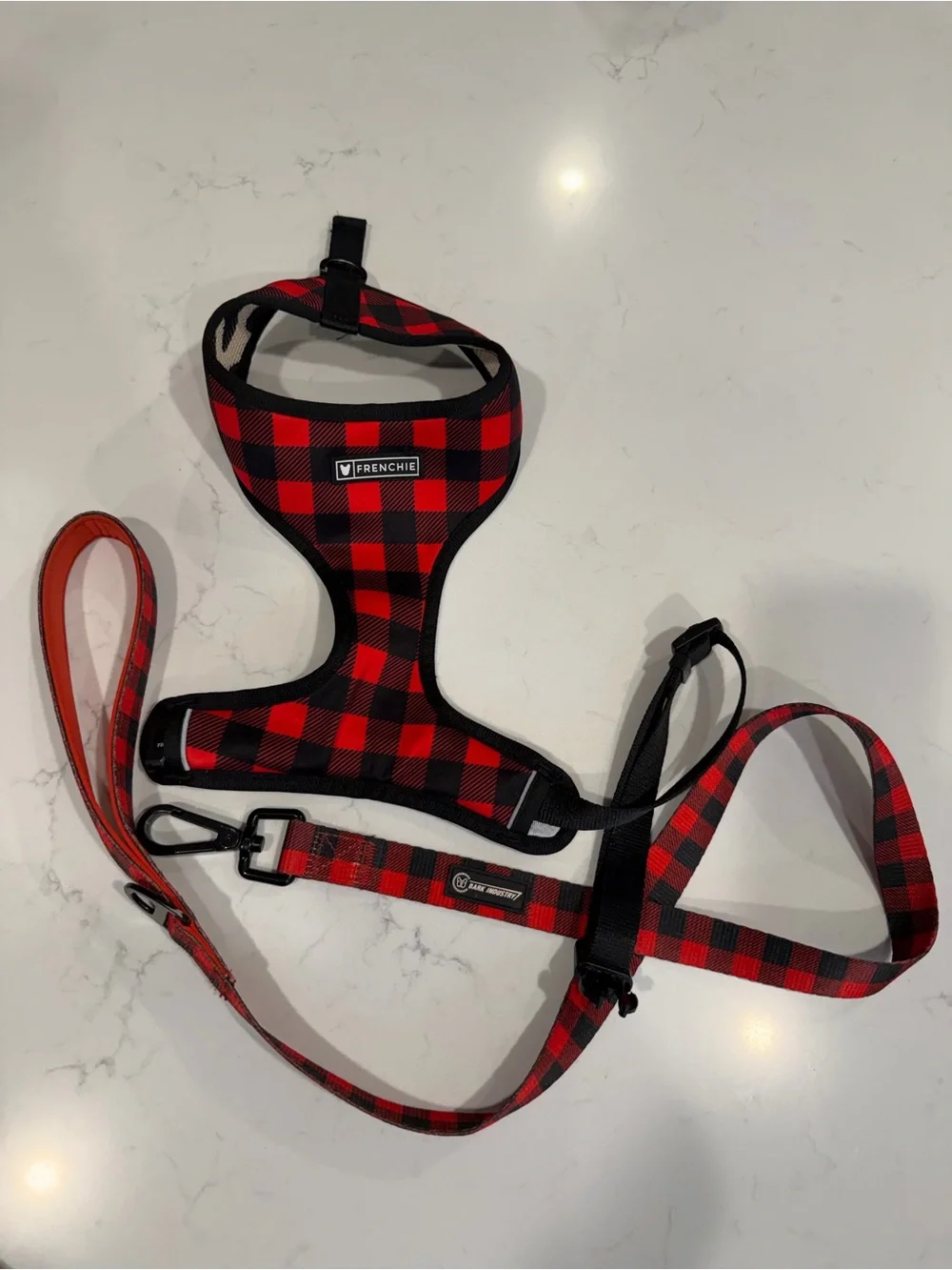 Frenchie Red Plaid Harness and Leash Set